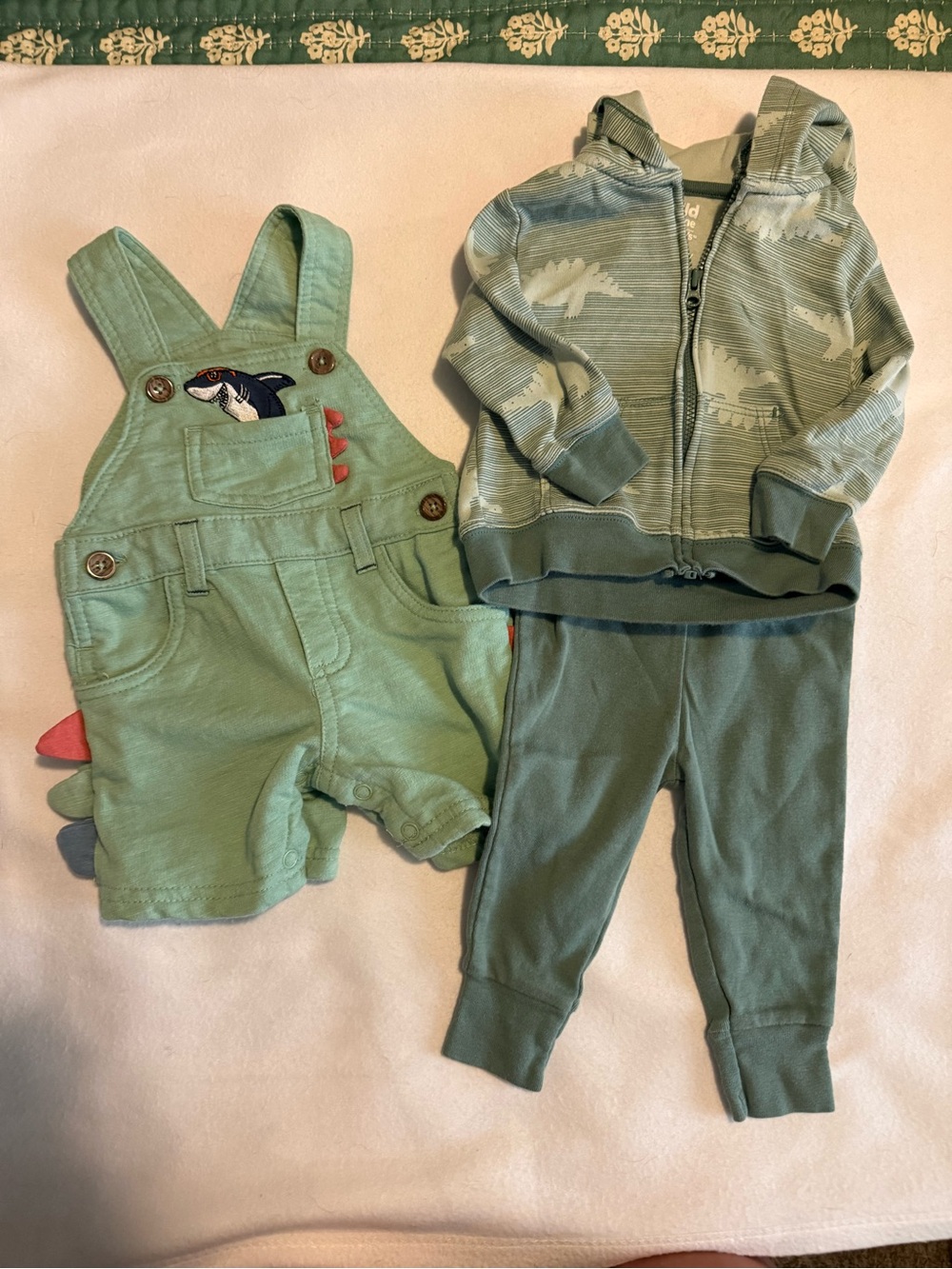 Kids Green Dinosaur Hoodie & Overalls Set - 2-Piece Bottoms Outfit
